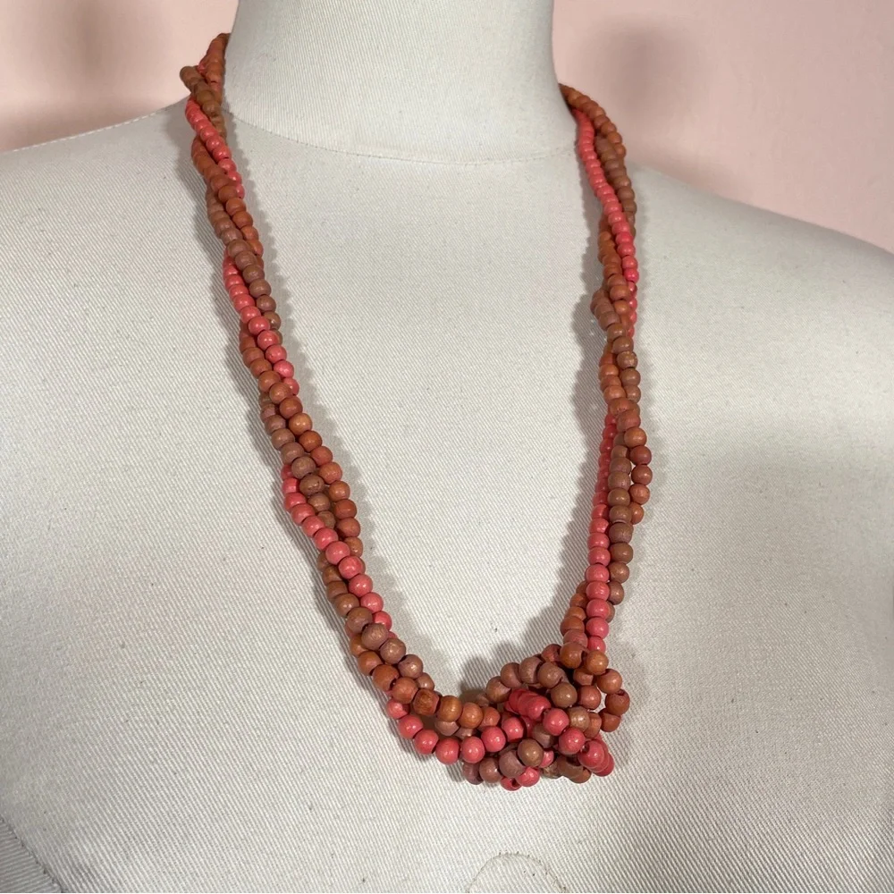 Vintage HAWAIIAN Wooden Summer Beach Tropical Vacation Natural Beaded Necklace